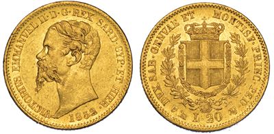 Regno di Sardegna. Vittorio Emanuele II di Savoia, 1849-1861. 20 Lire 1852. Genova.