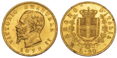 Regno D’italia. Vittorio Emanuele II di Savoia, 1861-1878. 20 Lire 1878. Roma.