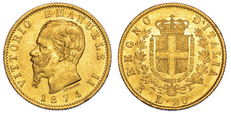 REGNO D’ITALIA. VITTORIO EMANUELE II DI SAVOIA, 1861-1878. 20 Lire 1874. Roma.  - Auction Numismatics - Cambi Casa d'Aste
