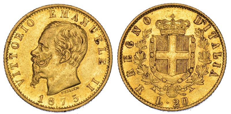 REGNO D’ITALIA. VITTORIO EMANUELE II DI SAVOIA, 1861-1878. 20 Lire 1875. Roma.  - Auction Numismatics - Cambi Casa d'Aste