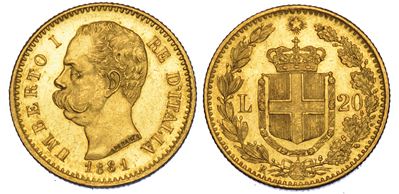 Regno D’italia. Umberto i di Savoia, 1878-1900. 20 Lire 1881.