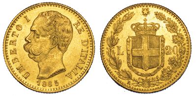 Regno D’italia. Umberto i di Savoia, 1878-1900. 20 Lire 1885.