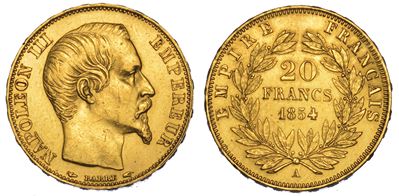Francia. Napoleon III, 1852-1870. 20 Francs 1854. Parigi.