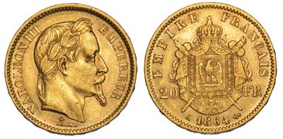 Francia. Napoleon III, 1852-1870. 20 Francs 1864. Parigi.