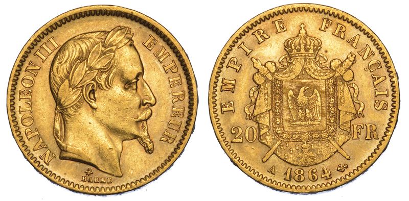 FRANCIA. NAPOLEON III, 1852-1870. 20 Francs 1864. Parigi.  - Auction Numismatics - Cambi Casa d'Aste