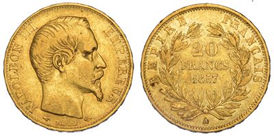 Francia. Napoleon III, 1852-1870. 20 Francs 1857. Parigi.