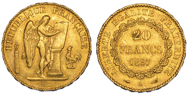 FRANCIA. TROISIEME REPUBLIQUE, 1870-1940. 20 Francs 1897. Parigi.  - Auction Numismatics - Cambi Casa d'Aste
