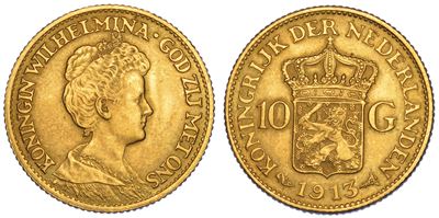 Olanda. Wilhelmina, 1890-1948. 10 Gulden 1913. Utrecht.