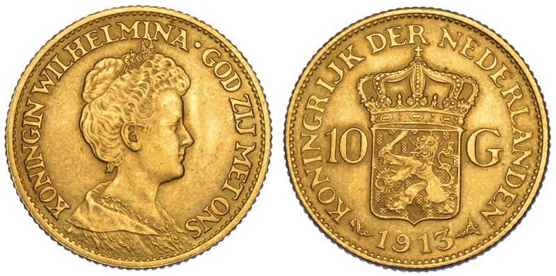 OLANDA. WILHELMINA, 1890-1948. 10 Gulden 1913. Utrecht.  - Auction Numismatics - Cambi Casa d'Aste