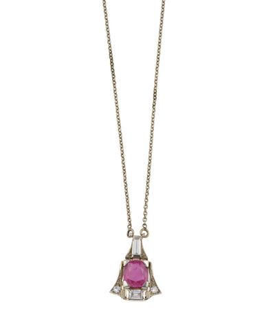 Pendente con Rubino Burma di Ct 1.27 Circa, Nessuna Indicazione di Trattamento Termico, e Diamant...
