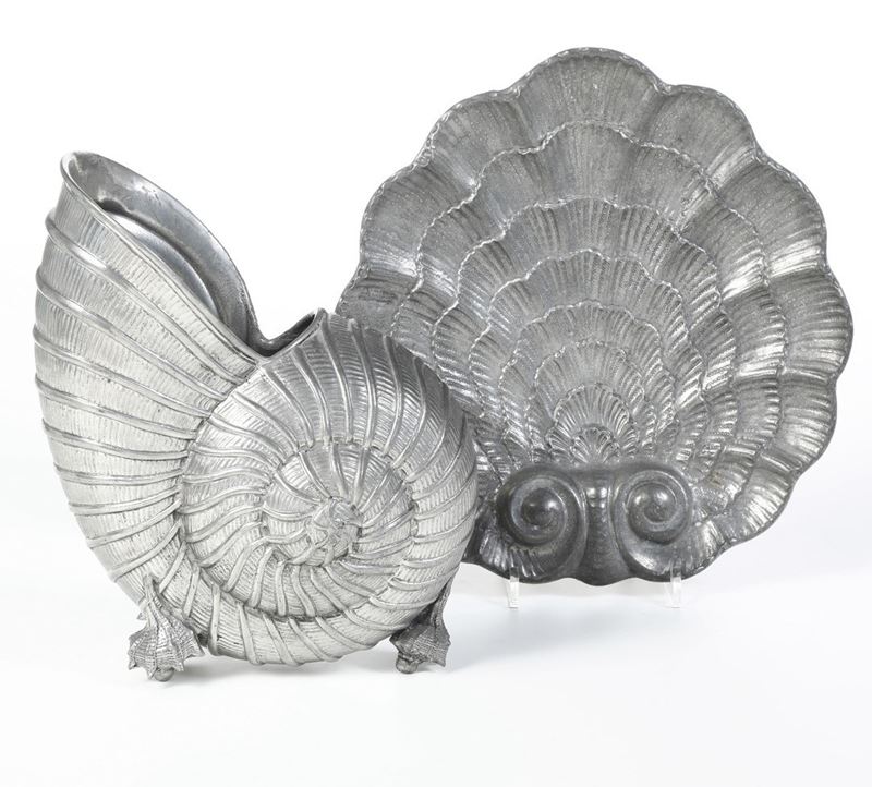 Nautilus e conchiglia in metallo  - Auction Antique - Cambi Casa d'Aste