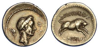 Giulio Cesare (+44 a.C.) - L. Livineius Regulus. Denario, Anno 42 a.C.