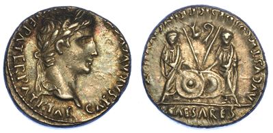 Ottaviano Augusto, 27 a.C. - 14 D.C. Denario, Anni 2-4 D.C. Lugdunum.