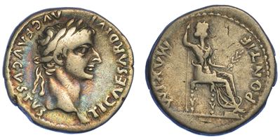 Tiberio, 14-37. Denario. Lugdunum.