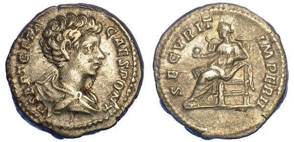 GETA (Cesare), 198-209. Denario, anni 200-202. Roma.