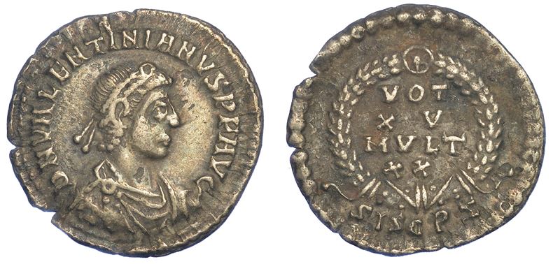 VALENTINIANO I, 364-375. Siliqua, novembre dell'anno 375. Siscia.  - Auction Numismatics - Cambi Casa d'Aste