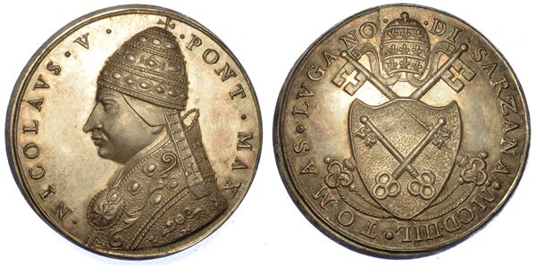 STATO PONTIFICIO. NICCOLO' V, 1447-1455. Medaglia di restituzione in argento. Per l'anno di elezione al pontificato.