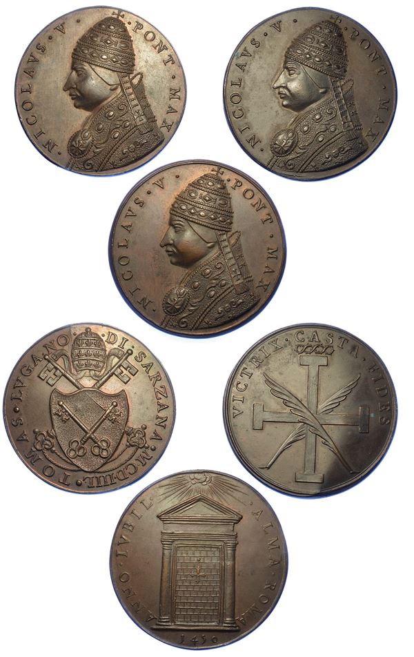 STATO PONTIFICIO. NICCOLO' V, 1447-1455. Lotto di tre medaglie di restituzione.