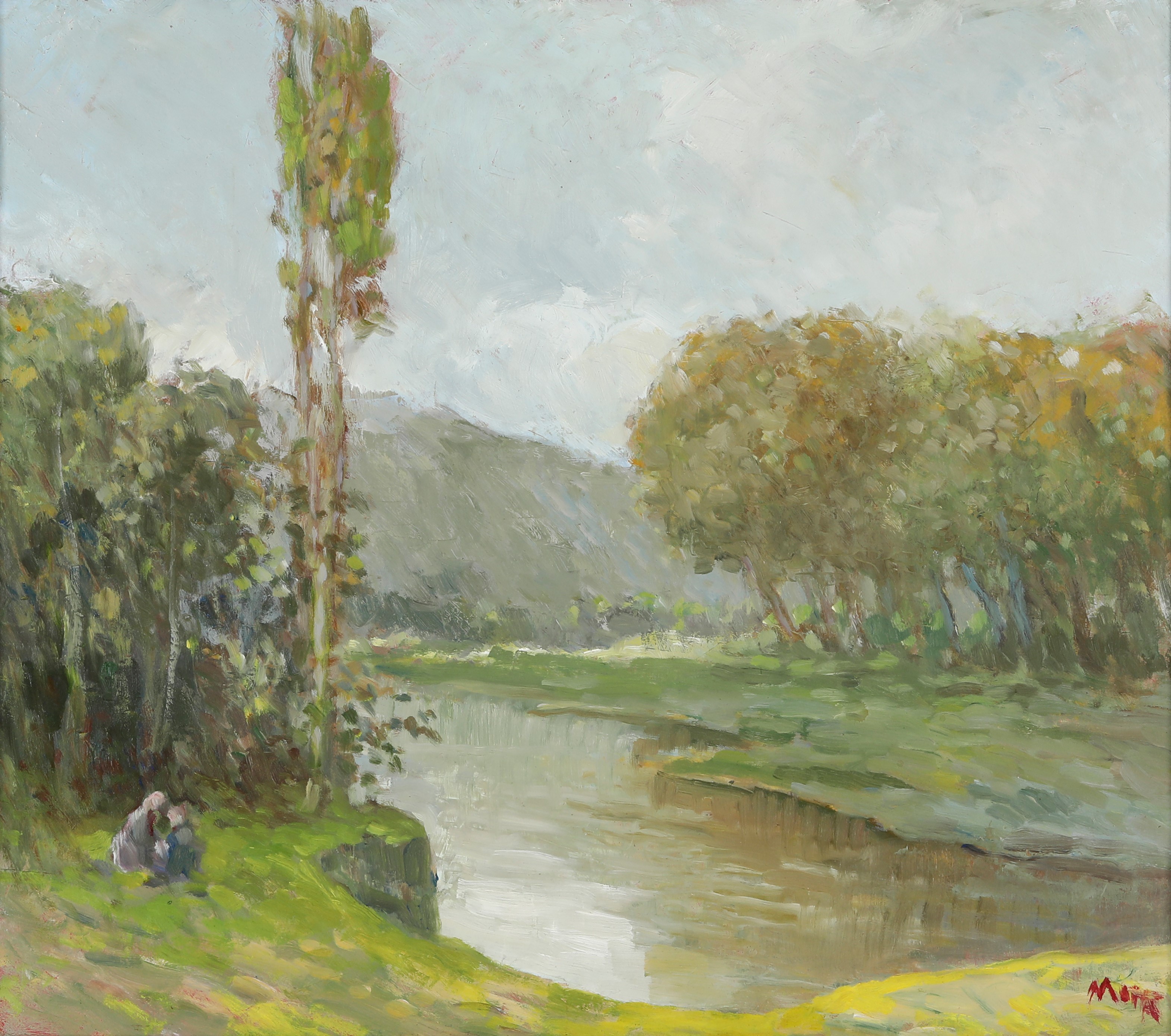 Domingo Motta - Sulle rive della Bormida, olio su faesite