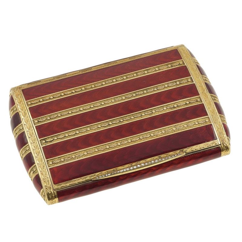 Vanity case decorata con smalto rosso e piccoli diamanti  - Asta Vintage Jewellery - Cambi Casa d'Aste