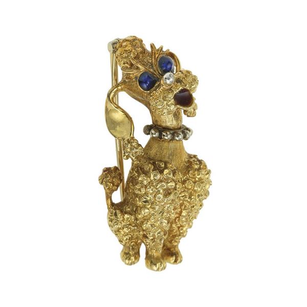Gold and enamel "poodle" brooch