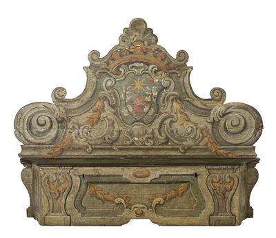 Panca da Ingresso in Legno Laccato. Italia XVII-XVIII Secolo