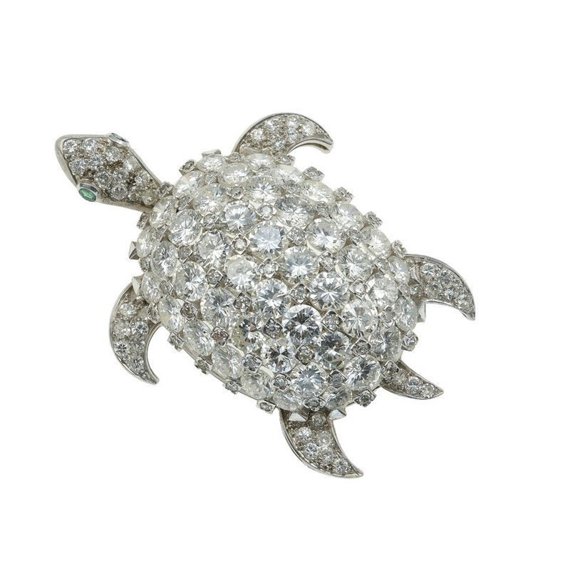 Brilliant-cut diamond and gold "turtle" brooch  - Auction Vintage Jewellery - Cambi Casa d'Aste