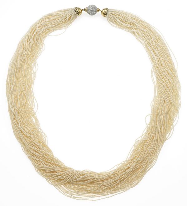 Seed pearl and huit-huit diamond necklace