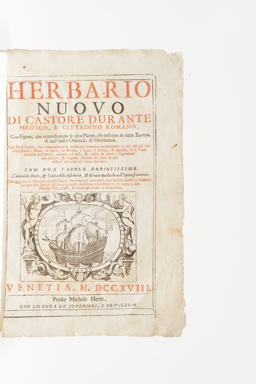Castore Durante Herbario Nuovo... Venezia Presso Michele Hertz , 1718