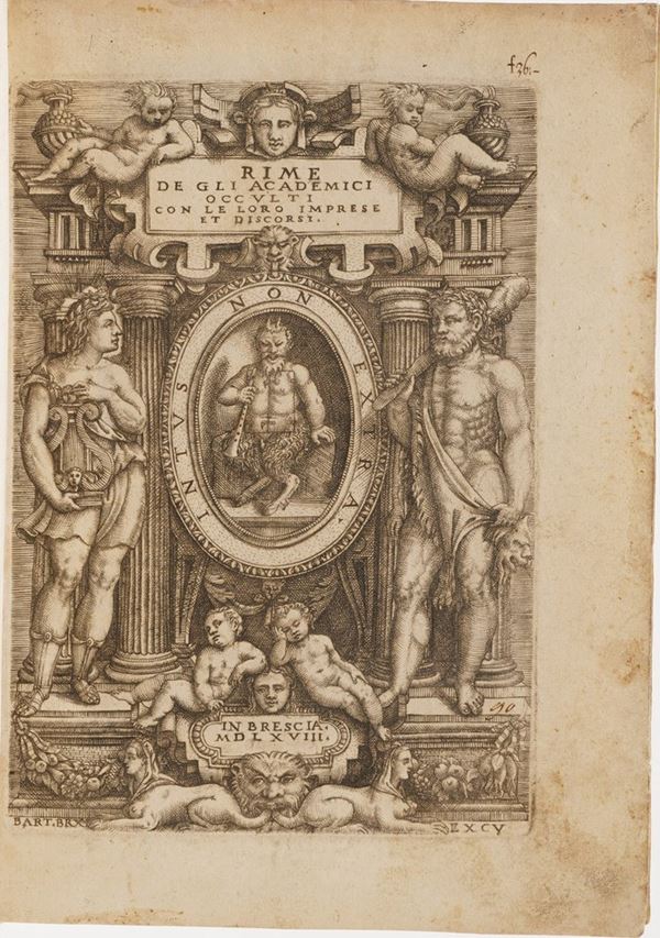 Autori vari Rime degli accademici occulti con le loro imprese et discorsi...Brescia appresso Vincenzo di Sabbio, 1568