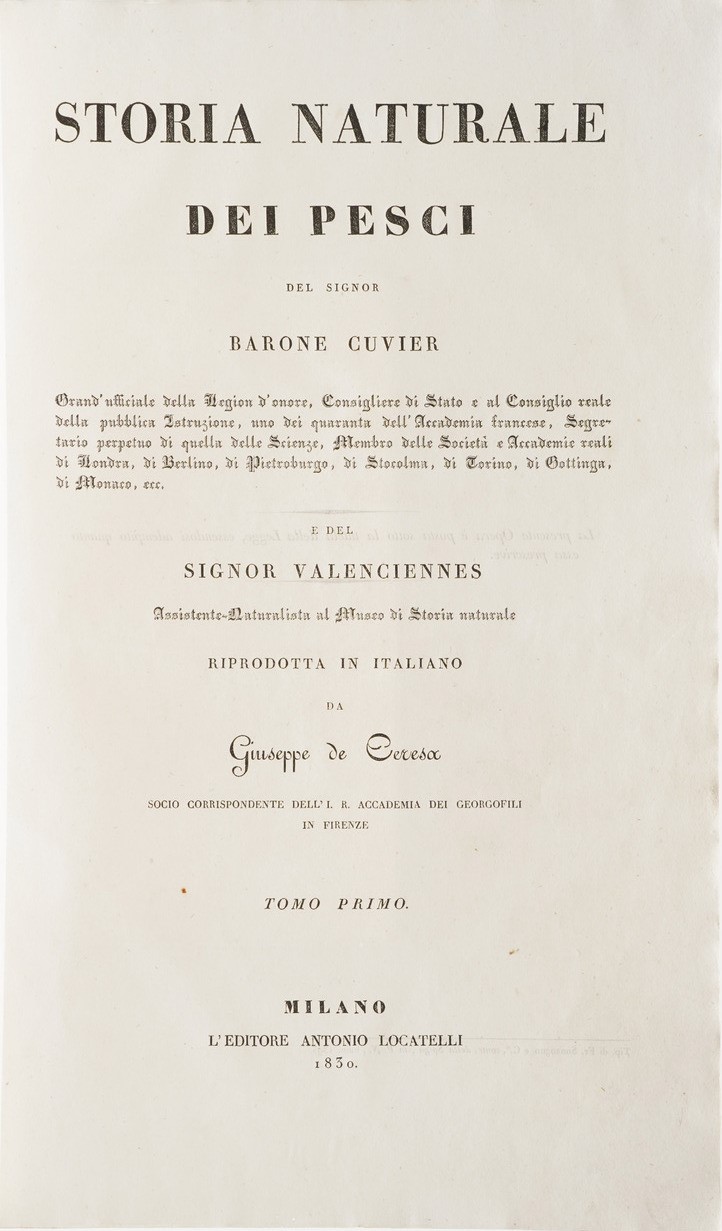 Geoffroy Saint Hilaire- Federico Couvier- Giuseppe De Seresa Storia Naturale dei Pesci...milano L...
