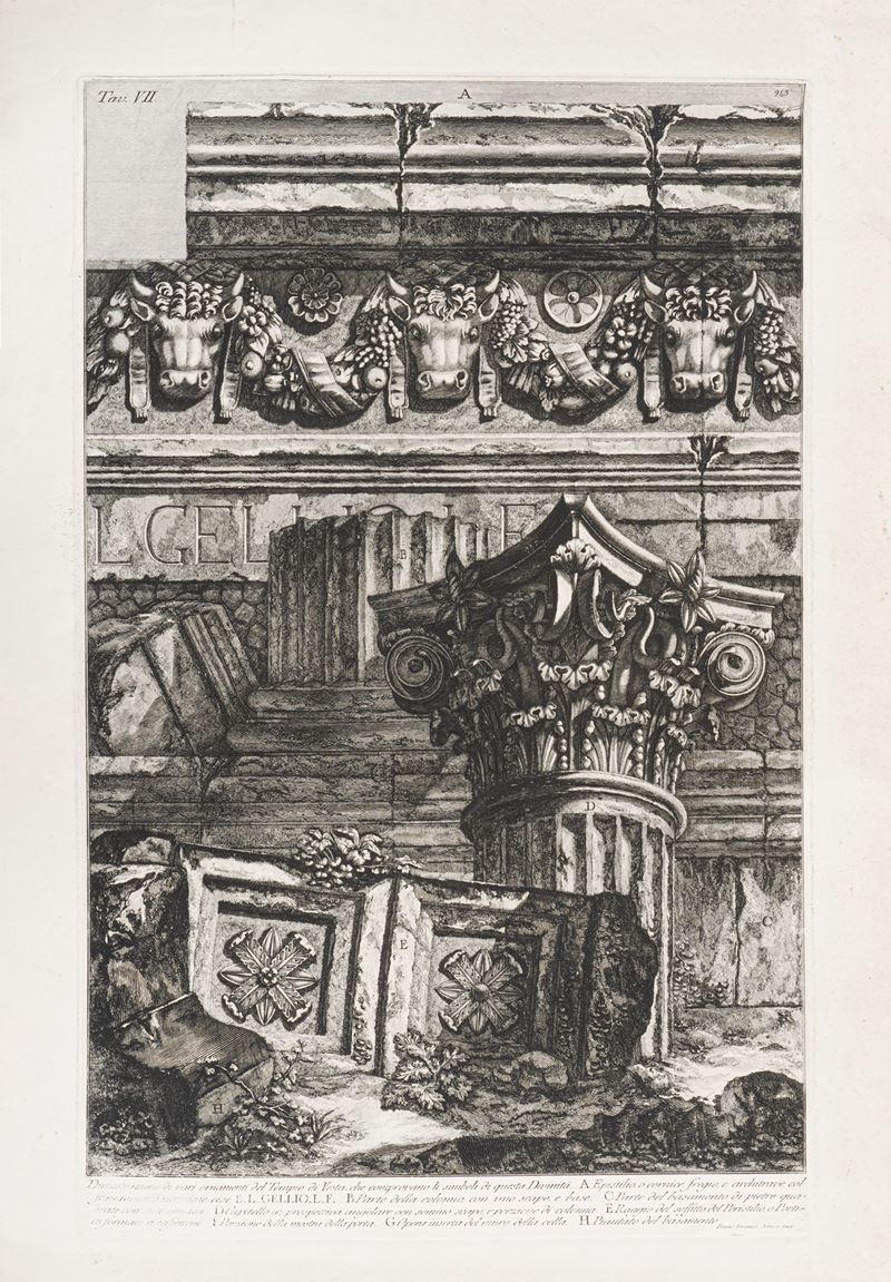 Piranesi Francesco (Roma, 4 aprile 1758 – Parigi, 23 gennaio 1810) Dimostrazione di vari ornamenti del tempio di Vesta...Roma, Regia Calcografia, prima metà del secolo XX (stampato da lastra originale).  - Asta Stampe, Vedute e Carte Geografiche - Cambi Casa d'Aste
