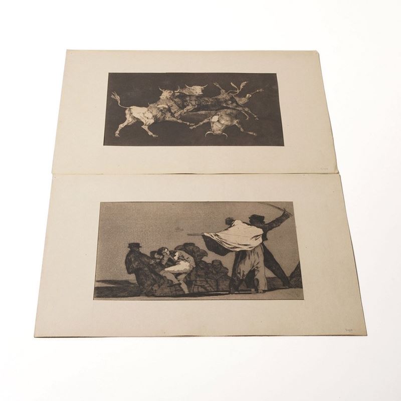 Goya Francisco (Fuendetodos, 30 marzo 1746 – Bordeaux, 16 aprile 1828) Que Gerrero! - LLuvia de toros... Parigi, François Lienard, fine secolo XIX.  - Asta Stampe, Vedute e Carte Geografiche - Cambi Casa d'Aste