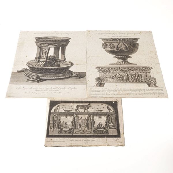 Piranesi Giovan Battista (1720-1778) Due incisioni tratte dalla serie vasi, candelabri etc e una sulle antichità egizie.