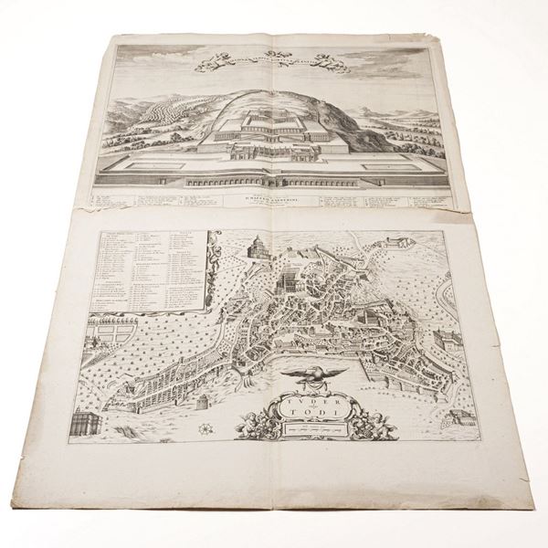Todi - Palestrina - Roma - Milano Tre grandi vedute tratte dal Theatrum Civitatum et Admirandorum Italiae del Blaeu, fine secolo XVII fine secolo XVIII.