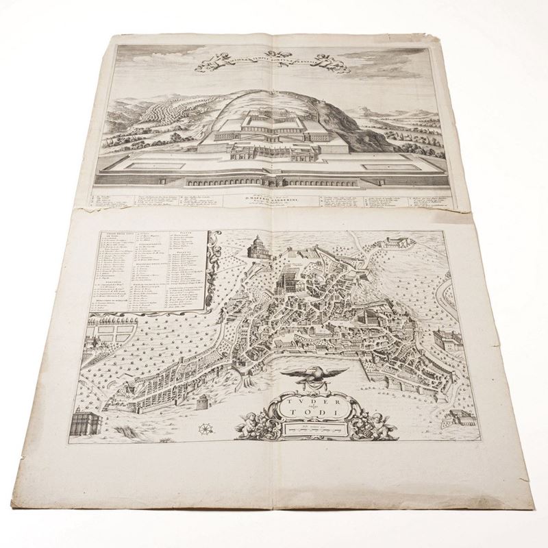Todi - Palestrina - Roma - Milano Tre grandi vedute tratte dal Theatrum Civitatum et Admirandorum Italiae del Blaeu, fine secolo XVII fine secolo XVIII.  - Asta Stampe, Vedute e Carte Geografiche - Cambi Casa d'Aste