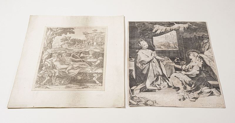 Barocci Federico (1535 – 30 September 1612) Annunciazione con gatto dormiente  - Asta Stampe, Vedute e Carte Geografiche - Cambi Casa d'Aste