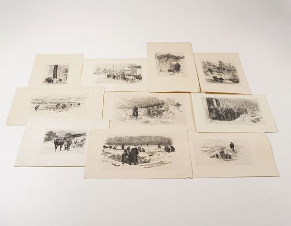 Auguste Andrè Lancon (1836-1887) Raccolta di diciannove stampe del celebre incisore francese Auguste Andrè Lancon molte delle quali raffiguranti episodi della guerra franco-prussiana.