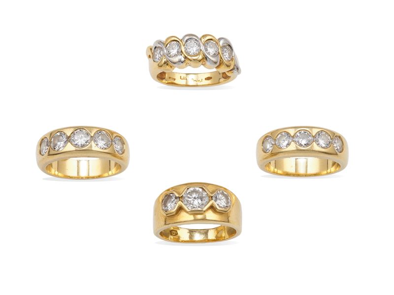 Lotto composto da quattro anelli con diamanti  - Asta Gioielli - Cambi Casa d'Aste