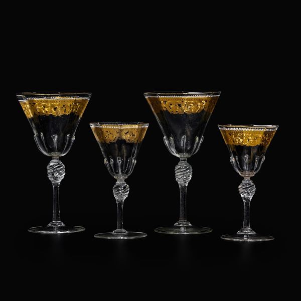 Servizio di calici Murano, probabilmente Salviati, 1930 circa 
