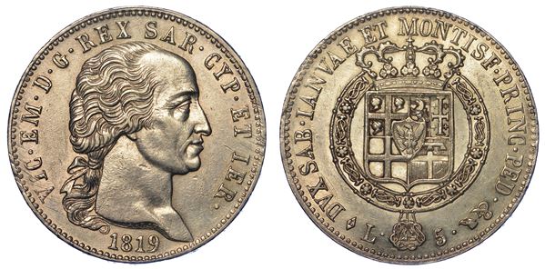REGNO DI SARDEGNA. VITTORIO EMANUELE I DI SAVOIA, 1802-1821. 5 Lire 1819.