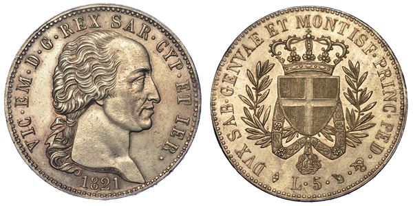 REGNO DI SARDEGNA. VITTORIO EMANUELE I DI SAVOIA, 1802-1821. 5 Lire 1821.