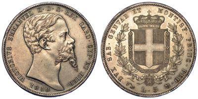 Regno di Sardegna. Vittorio Emanuele II di Savoia, 1849-1861. 5 Lire 1850. Genova.