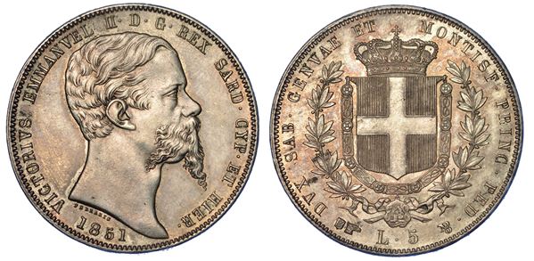 REGNO DI SARDEGNA. VITTORIO EMANUELE II DI SAVOIA, 1849-1861. 5 Lire 1851. Torino.