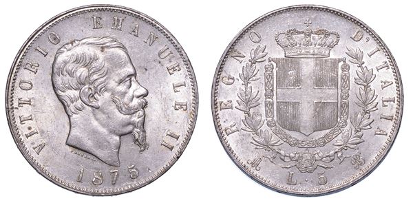 REGNO D’ITALIA. VITTORIO EMANUELE II DI SAVOIA, 1861-1878. 5 Lire 1875. Milano.