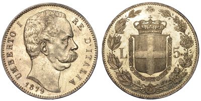 Regno D’italia. Umberto i di Savoia, 1878-1900. 5 Lire 1879.
