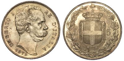 Regno D’italia. Umberto i di Savoia, 1878-1900. 5 Lire 1879.