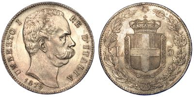 Regno D’italia. Umberto i di Savoia, 1878-1900. 5 Lire 1879.