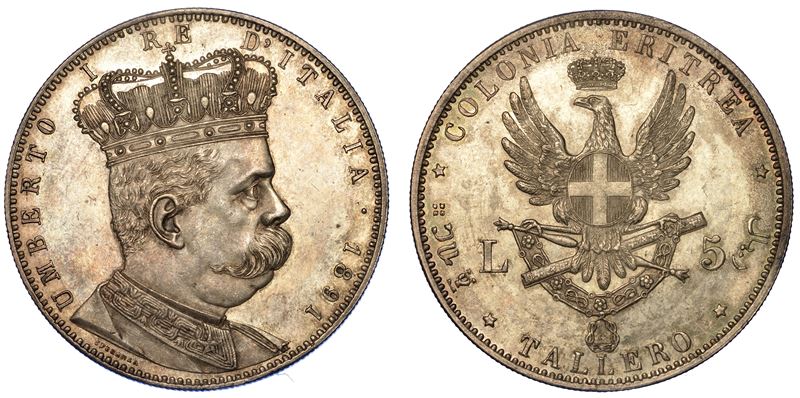 REGNO D’ITALIA - COLONIA DELL’ERITREA. UMBERTO I DI SAVOIA, 1890-1896. Tallero 1891.  - Asta Numismatica - Cambi Casa d'Aste