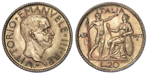 REGNO D’ITALIA. VITTORIO EMANUELE III DI SAVOIA, 1900-1946. 20 Lire 1927/A. VI. Littore.
